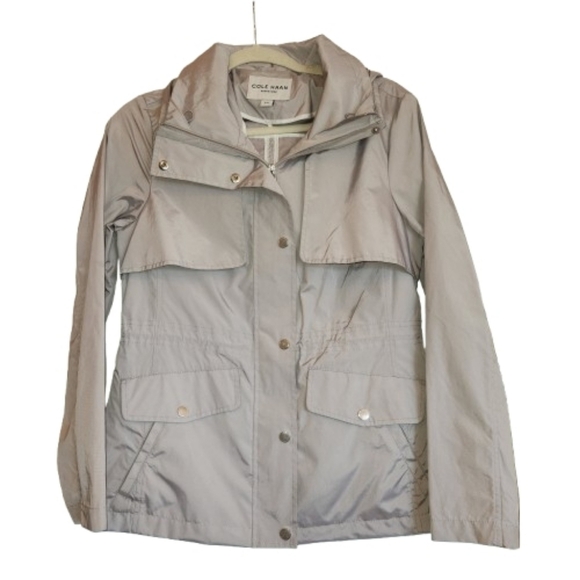 Cole Haan Packable Rain Jacket Size S/P Light Gray Zip Front With Snap Closure - Picture 2 of 15
